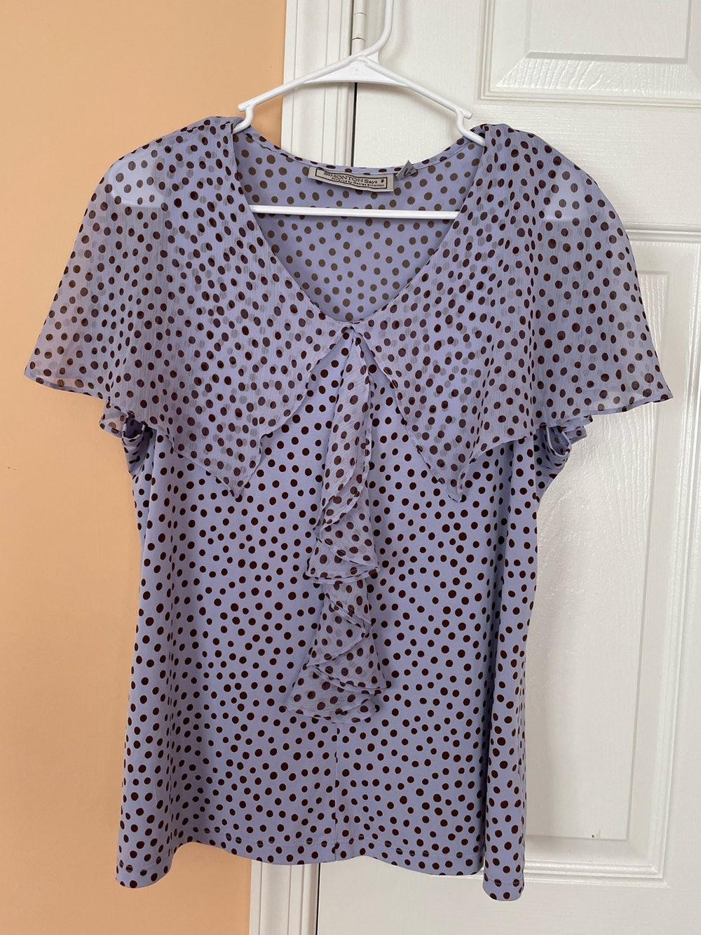 Lavender Polka Dot Ruffle Blouse - Women